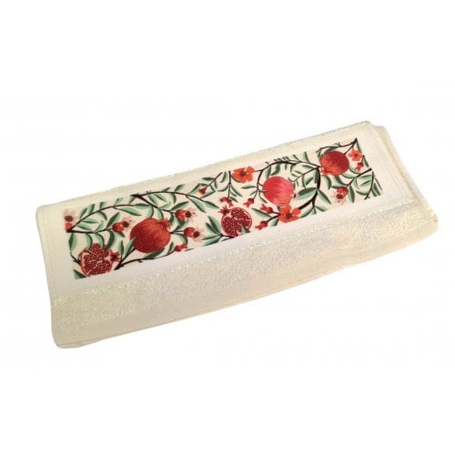 Dorit Judaica, Netilat Yadayim Hand Towel - Red and Green Leafy Pomegranates