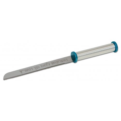 Dorit Judaica Shabbat Challah Knife, Spiral Handle Design - Silver & Turquoise