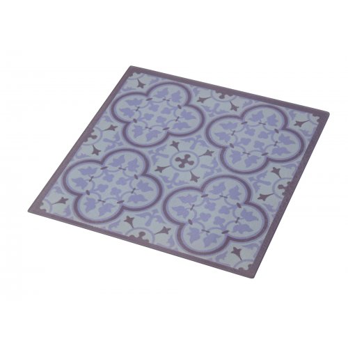 Dorit Judaica Tempered Glass Trivet with Leaf and Floral Design - Purple