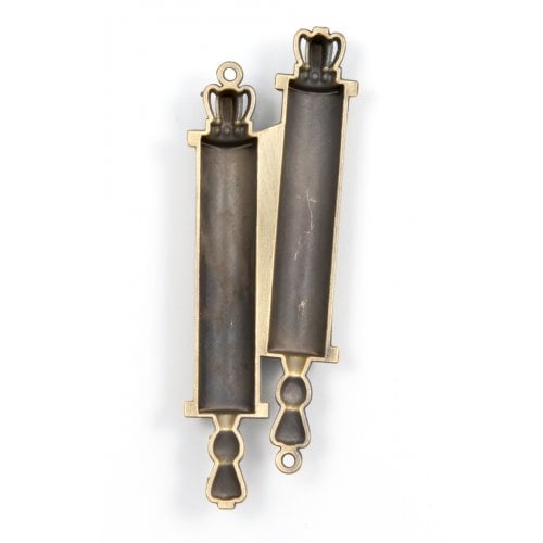 Double Mezuzah Case Design, Torah Scrolls with Judaica Signs - Copper