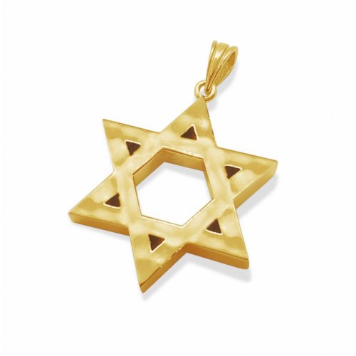 Double Sided 14K Gold Star of David Pendant - Hammered and Smooth Surfaces