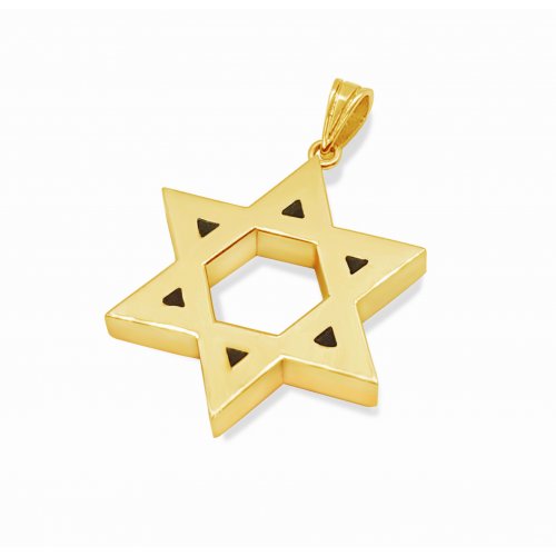 Double Sided 14K Gold Star of David Pendant - Hammered and Smooth Surfaces