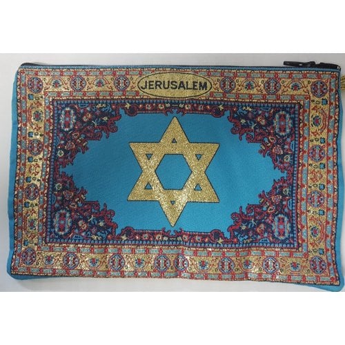 Embroidered Fabric Large Purse or Wallet, Star of David - Blue