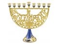 Enamel Menorah Star of David & English Jerusalem, Blue & Gold - For Decoration