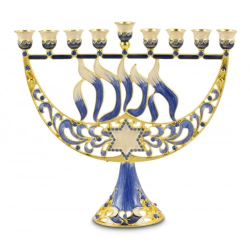 Enamel Menorah Star of David and Chanukah, Gold & Dark Blue - For Decoration