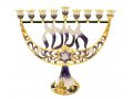 Enamel Menorah with Star of David & Chanukah, Gold and Purple - For Decoration