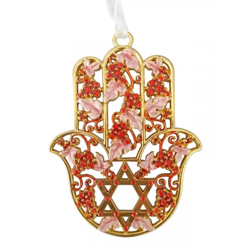 Enamel Red Star of David Hamsa with Grape design