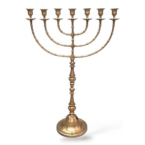 Extra Large Seven Branch Gold Menorah on Stem, Antique Finish - 32