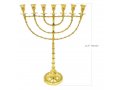 Extra Large Seven Branch Menorah, Beaded Decorations on Gold Brass  22 Inches