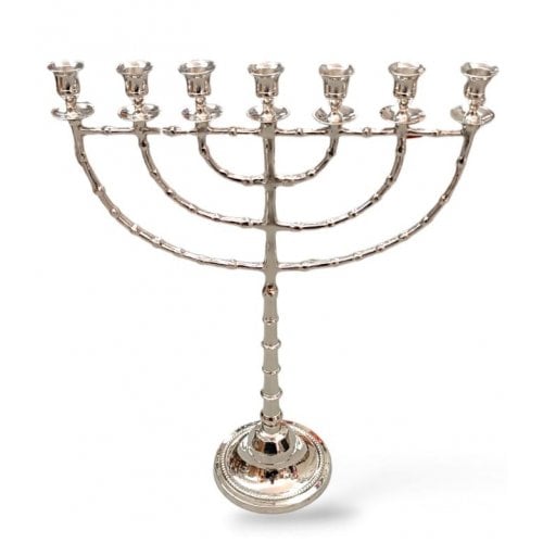 Extra Large Seven Branch Menorah, Beaded Decorations on Silver Nickel  22