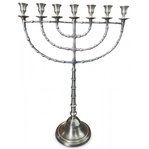 Extra Large Seven Branch Menorah, Silver Nickel with Antique Look  22 Inches