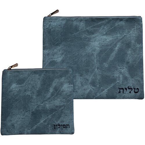 Faux Leather Tallit and Tefillin Bag Set - Turquoise Marble Design