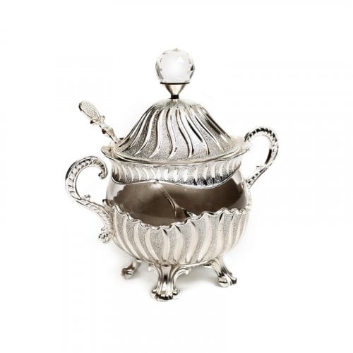 Flame Design Rosh Hashanah Honey Dish with Lid and Spoon