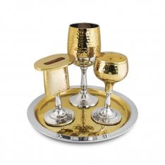 Four-Piece Havdalah Set - Hammered Gold Metal