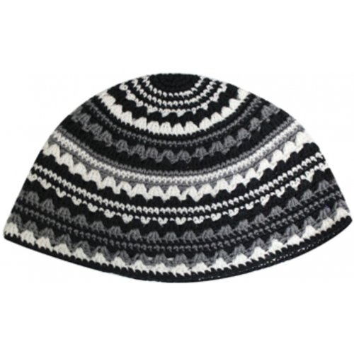 Frik DMC Kippah with Black, Gray and White Stripes