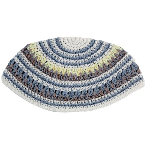 Frik Kippah in White, Light Blue, Gray and Yellow Stripes