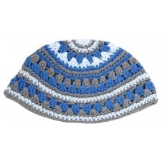 Frik Kippah with Light Blue, Gray and Blue Stripes