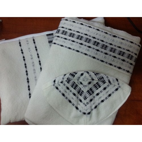 Gabrieli Wool Tallit Set - Black and Silver Stripes