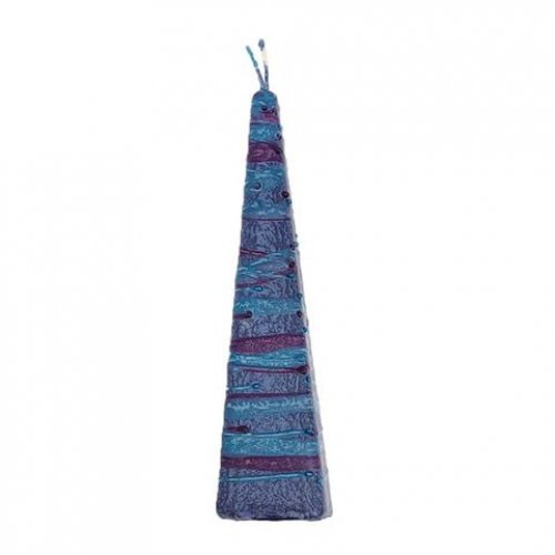 Galilee Style Handmade Pyramid Havdalah Candle - Blue and Purple Bands