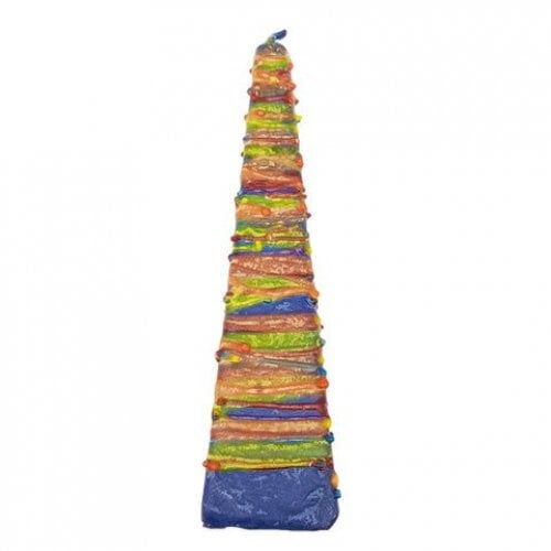 Galilee Style Handmade Pyramid Havdalah Candle  Blue with Colorful Wax Threads