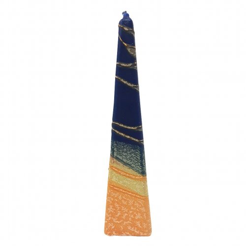 Galilee Style Handmade Pyramid Havdalah Candle - Orange, Yellow, and Blue