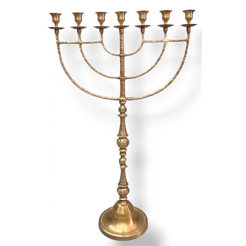 Giant Sized Seven Branch Gold Menorah with Antique Finish - 35 Inches Height