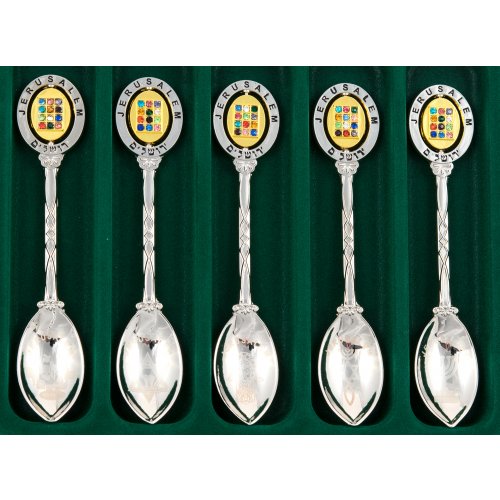 Gift Set of 5 Teaspoons, Breastplate Design Handle with Judaic Symbols