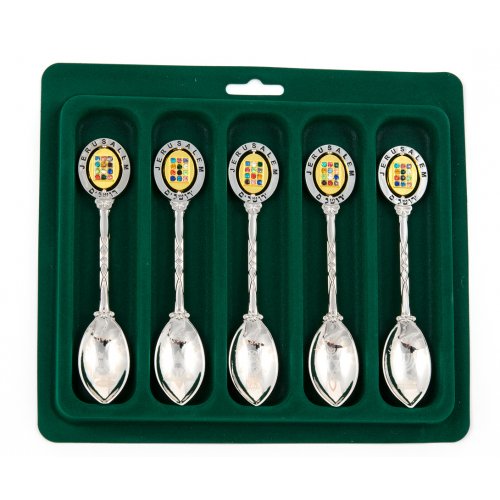 Gift Set of 5 Teaspoons, Breastplate Design Handle with Judaic Symbols