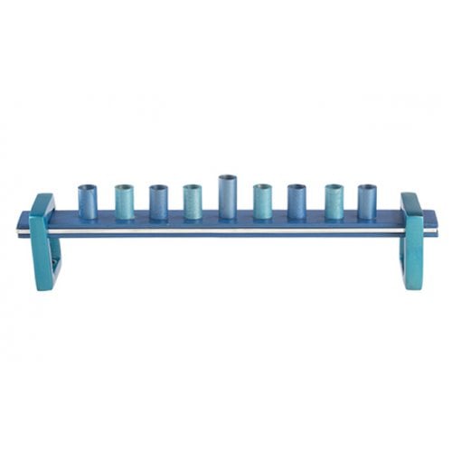 Gleaming Blue Menorah with Minimalist Design, For Candles - 5 cm Height