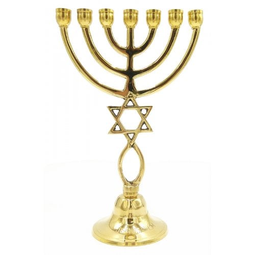 Gleaming Gold Brass 7 Branch Menorah with Grafted In Symbol - 9