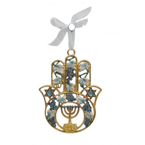 Gleaming Hamsa Wall Hanging, Menorah Star of David and Leaves  Choice of Colors