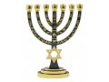 Gold 7-Branch Menorah, Green Enamel with Star of David & Judaic Symbols  9.5