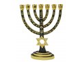 Gold 7-Branch Menorah, Green Enamel with Star of David & Judaic Symbols  9.5