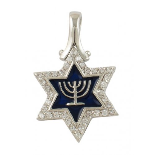 Gold Filled Rhodium Plated Star of David Menorah Pendant