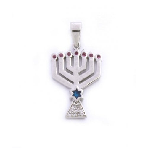 Gold Filled Silver Color Menorah Pendant with Zircons