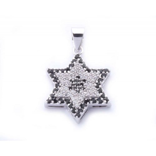 Gold Filled Star of David Pendant - Black-White Zircon