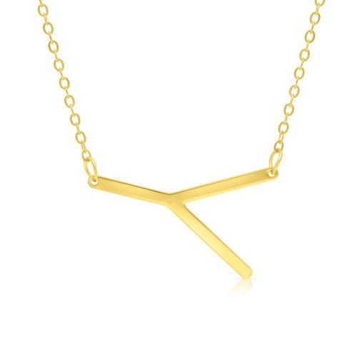 Gold Plated Stainless Steel Necklace Sideway Letter Pendant - Yellow or Rose Gold