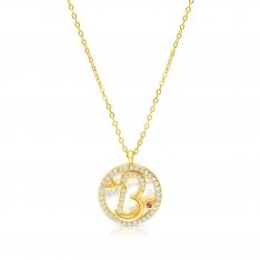 Gold Plated Sterling Silver Letter Pendant Circle Necklace  Micro Pave Zircons