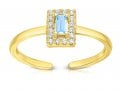 Gold Plated Sterling Silver Ring, Blue Zircon in Center Framed with Small Zircons