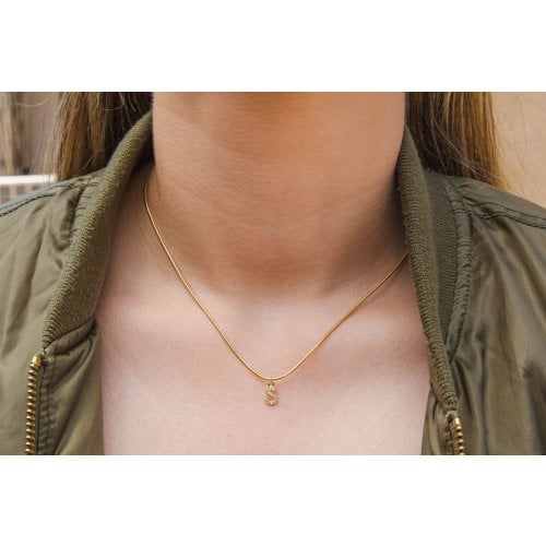 Gold Plated Sterling Silver Snake Chain Necklace with Zircon Letter Pendant