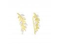 Gold Plated Sterling Silver Stud Earrings with Zircons - Climbing Leaf Design