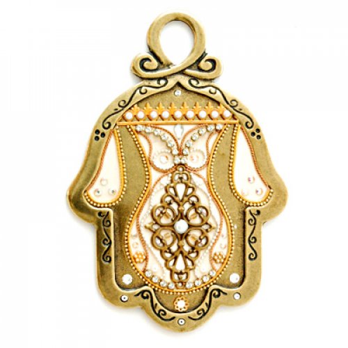 Gold and Cream Pewter Wall Hamsa - Ester Shahaf