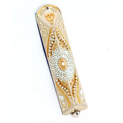 Gold-White Triangular Mezuzah Case by Shahaf