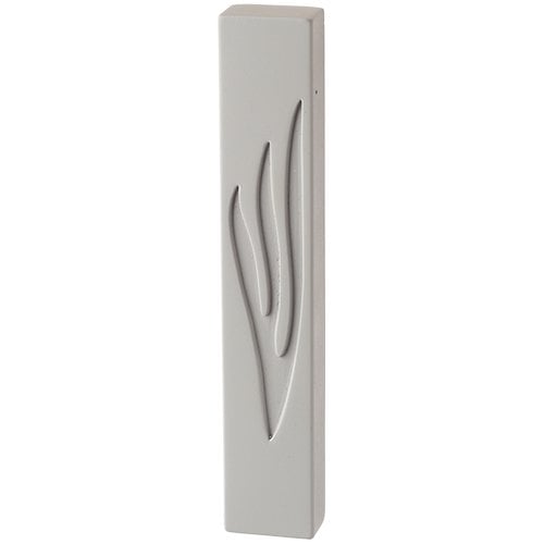 Gray Polyresin Mezuzah Case, Decorative Elongated Shin  Choice of Lengths