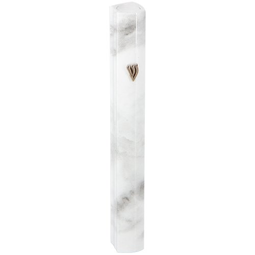 Gray and White Marble Aluminum Mezuzah Case, Side Channels  Various Lengths