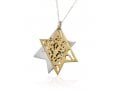 HaAri Jewelry Shema Yisrael Star of David Two-Tone Pendant 9K Gold & Sterling Silver