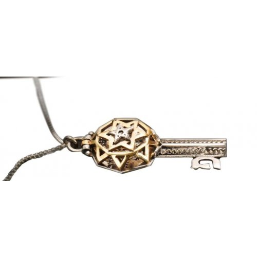 HaAri Kabbalah Gold and Silver Key Pendant Necklace, Tikun Hava  5 Metals