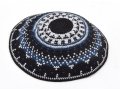 Hand Knitted Premium DMC Cotton Kippah - Black and Gray Stripes