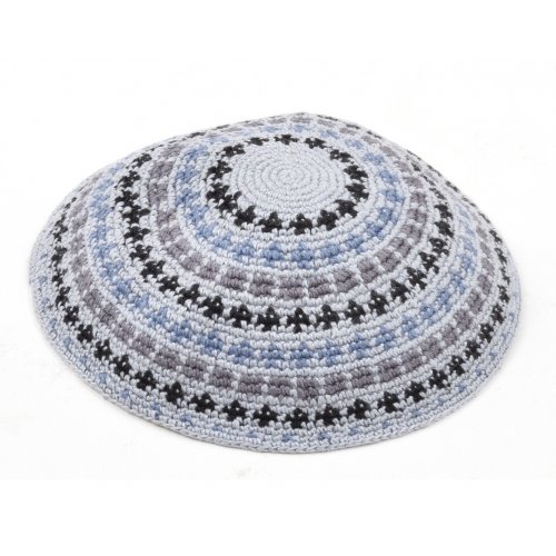 Hand Knitted Premium DMC Cotton Kippah - Gray and Black Design