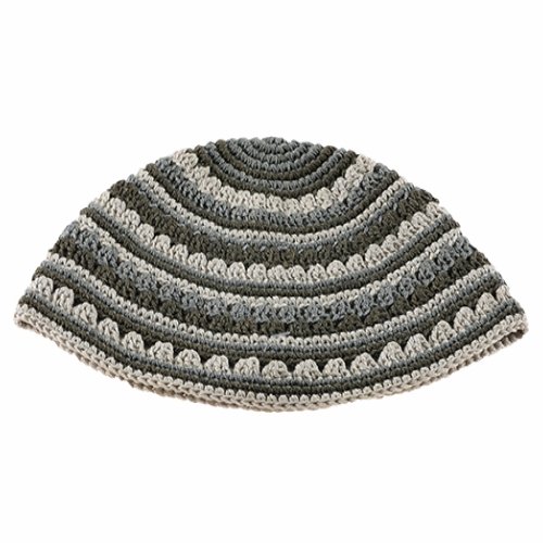 Hand Made Frik Kippah with Gray Stripes